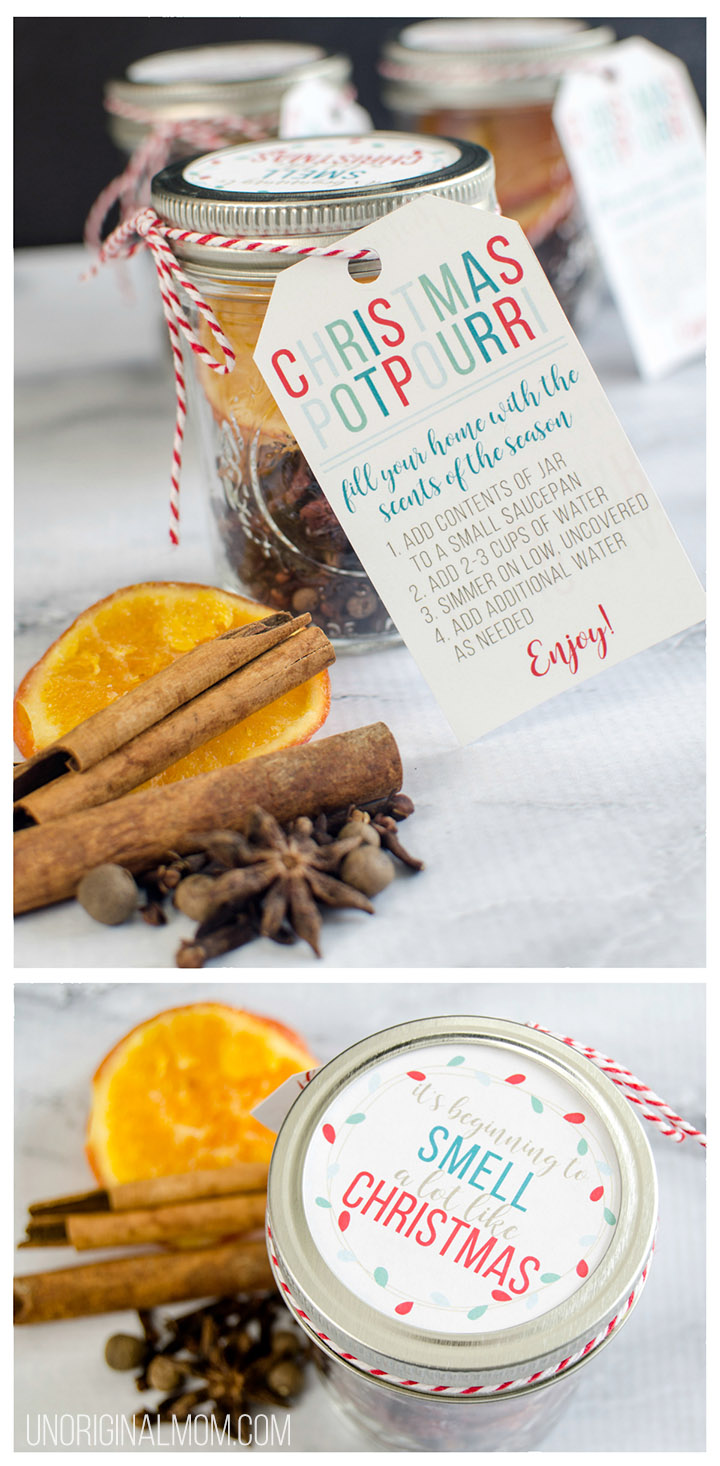 easy christmas potpourri gift jars with free printable tags